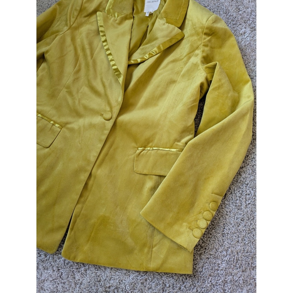 Avec Les Filles Faux‎ Suede Satin Trim Tuxedo Jacket Blazer Gold Holiday Size S - Picture 3 of 9
